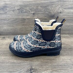 Pendleton Harding Fur Lined Chelsea Rain Boots Navy Blue Geometric Womens 10